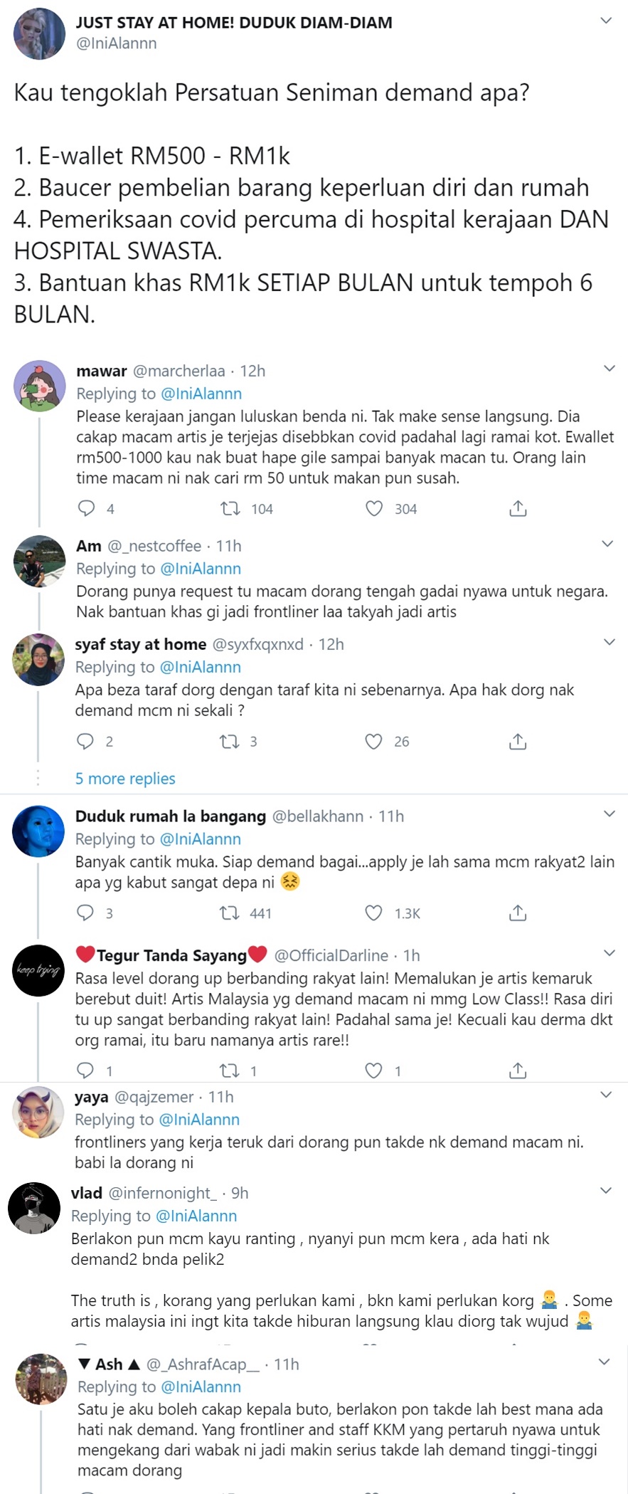 Netizen Bengang Seniman Demand Dana Khas Bantuan Wang Rm3000 Untuk Artis