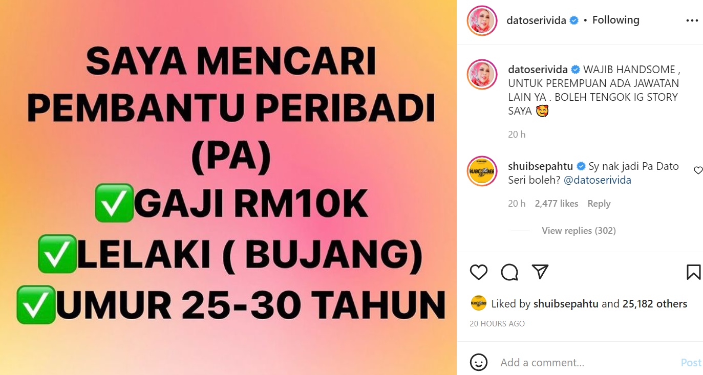 DSV Cari Pembantu Peribadi Handsome, Tawar Gaji RM10,000 2